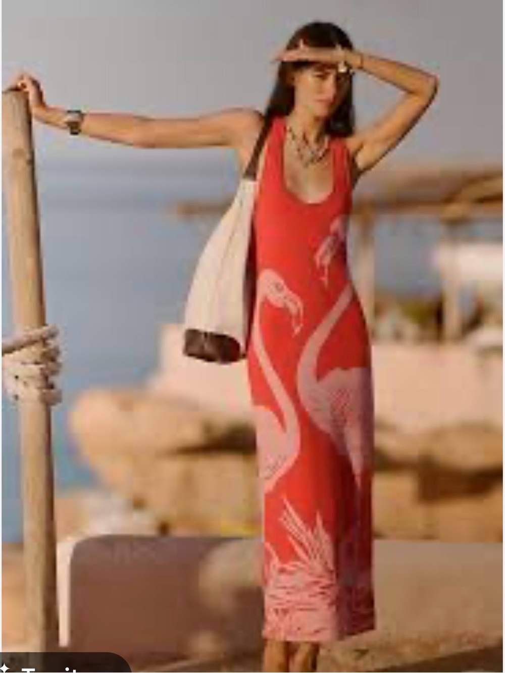 Free People Coral Red Flamingo-Print Tank Maxi Dress